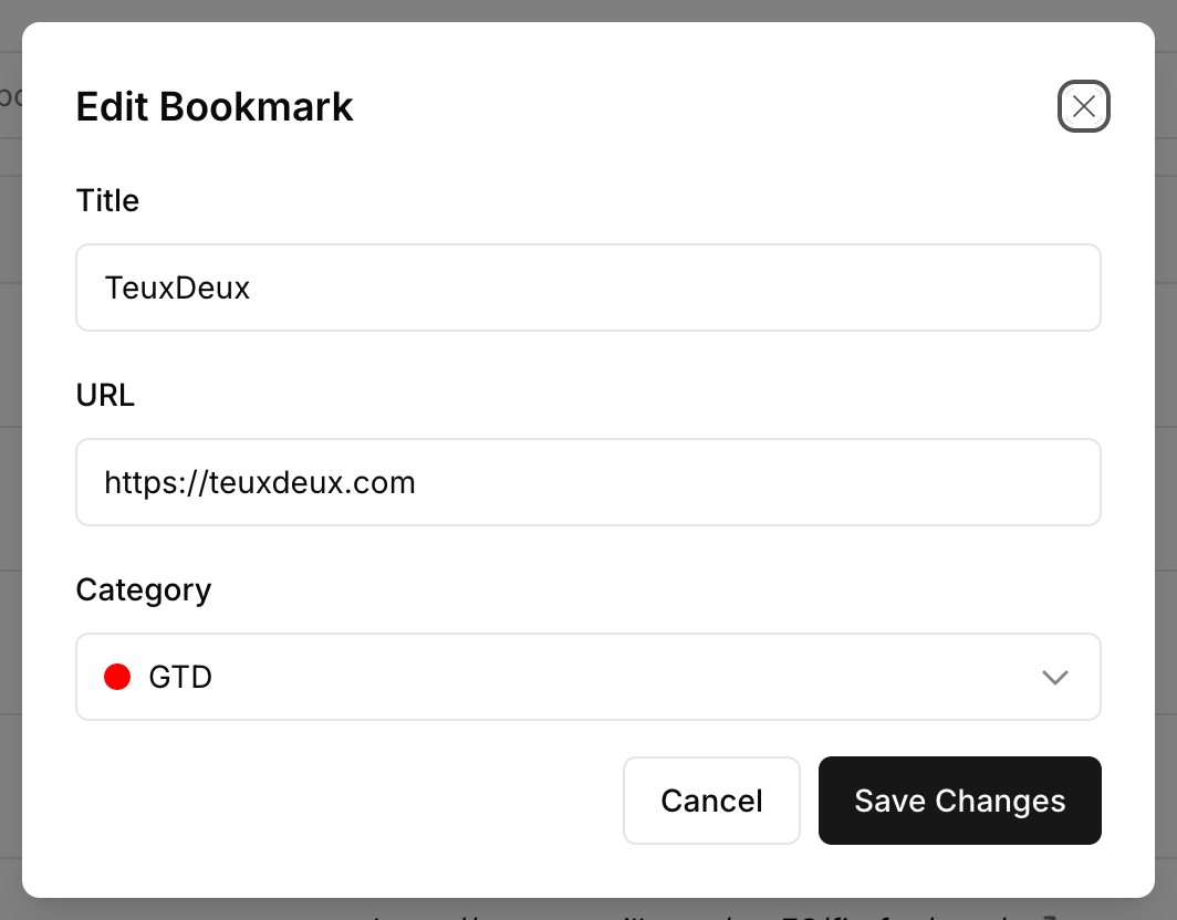 Bookmarks edit interface