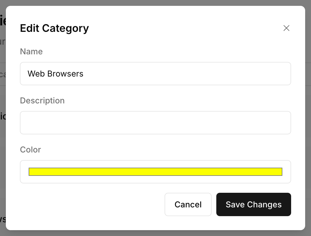 Categories edit interface