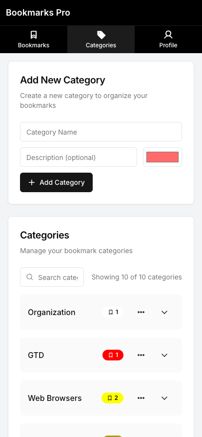 Mobile Category Management - Demonstrating category organization on mobile devices